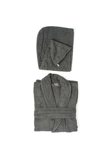 Soley Mayda Ekstra Yumuşak %100 Pamuklu Saç Bonesi & Kadın Bornoz Seti HV.MINERVA.02