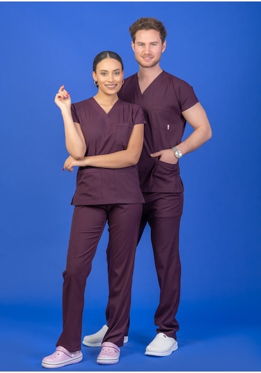 Tek Üst Unisex Kalıp Mürdüm Likralı Hemşire / Doktor Forması Scrubs Mor