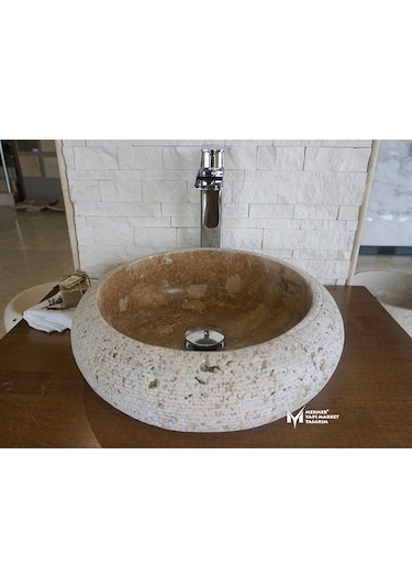 Noche Traverten Dışı Taramalı Bombeli Lavabo