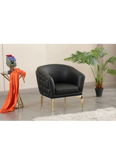 Tekli İmalattan Siyah Kapiton Deri Ofis Koltuk Takımı Siyah