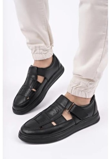 Scoperta Hakiki Deri Günlük Erkek Sandalet Ayakkabı Siyah