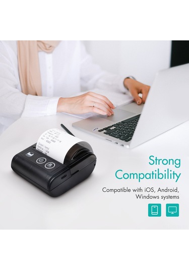 Tenfowee Beyaz Jk-5803p 57mm Taşınabilir Termal Makbuz Yazıcı - Usb+bluetooth Bağlantı, 2600mah Batarya, 1 Adet Termal Kağıt İle
