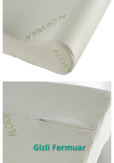 Rudu Aloevera Kılıflı Medikal, Boyun Destekli Çift Taraflı Ortopedik Visco Yastık 51x41x13-11cm 1350gr Beyaz - Yeşil