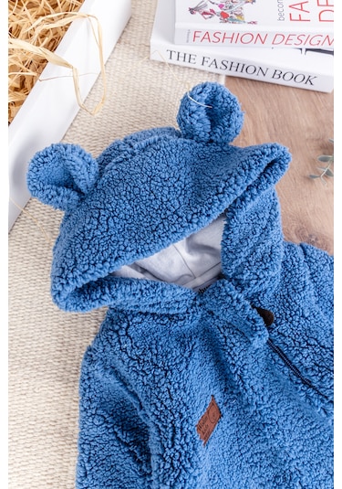 Kapüşonlu Kendinden Eldivenli Welsoft Kışlık Kız/erkek Bebek Tulum mavi