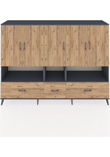 Hyperion Dolap 12 Raflı 3 Çekmeceli 5 Kapaklı 220x44x163 Antrasit Antrasit-çam