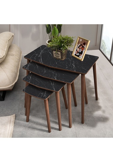 Vovvahome Vega 4lü Mdf Ahşap Zigon Sehpa Ve Orta Sehpa - Siyah