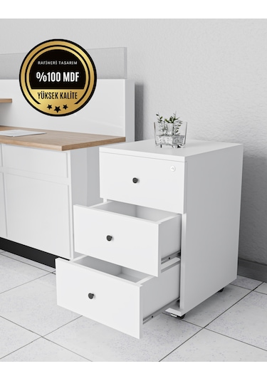 Keson Rafineri Çekmeceli Merkezi Kilit Ofis Dolabı Mdf Beyaz
