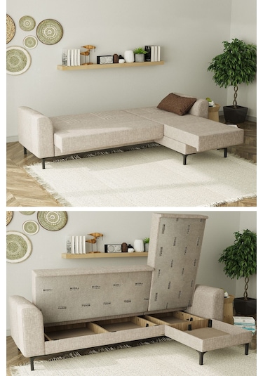 Modalife Rio Köşe Takımı Salon & Oturma Odası Açılır Yataklı Bazalı Kahve