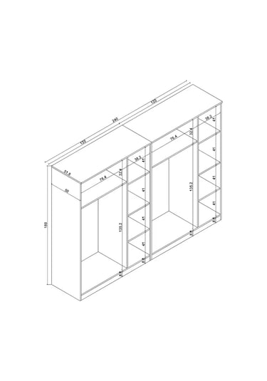Kardelen Serisi Mat Beyaz 6 Kapaklı 10 Raflı 240 Cm Elbise Dolabı - Gardırop Seti Beyaz