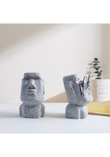 Neevoyu Easter Island Heykeli Desenli Reçine Gözlük Tutucu Ve Ev Dekorasyonu - Sanatsal, Hafif, Çok Amaçlı Masaüstü/perde Üstü Süs Eşyası
