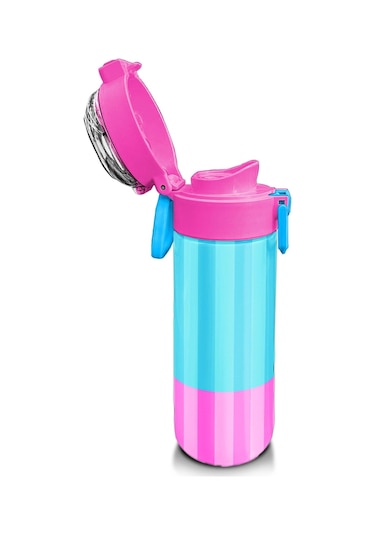 Coral High Kids Renkli Çizgili Desenli Pipetli Ve Direkt İçim Çelik Termos 500 Ml 31987 Pembe - Mavi