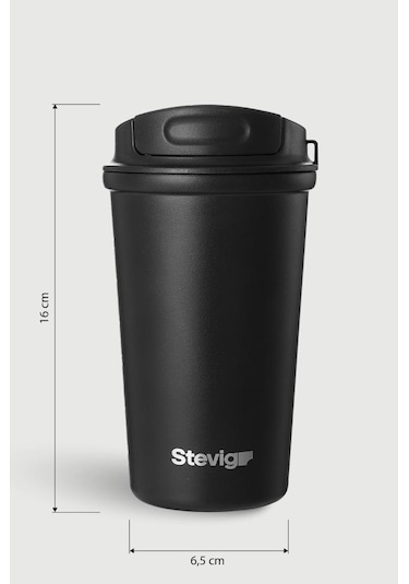 Stevig 4 Work Flip Open Coffee Mug Çelik Termos 400 Ml Black St-250 Siyah