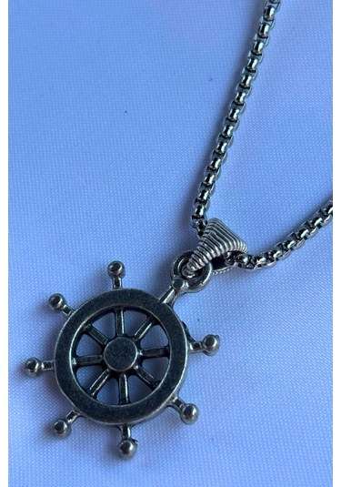 Dümen El İşçiliği Paslanmaz Çelik Zincir Erkek Kolye Gümüş