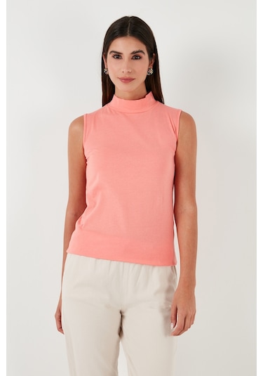 Lela Pamuklu Kolsuz Dik Yaka Bayan T Shirt 5865710 Coral