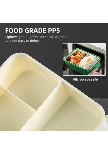 Moveevo Yeşil Pp5 1.1l Bölmeli Microwave Uyumlu Yemek Kutusu, Çocuk-öğrenci-çalışan İçin Leakproof, Çamaşır Makinesi Güvenli, Çatal Kaşık Dahil Yeşil