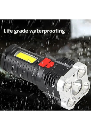 5led Yüksek Güçlü Led El Fenerleri Şarj Edilebilir Kamp Spot Siyah