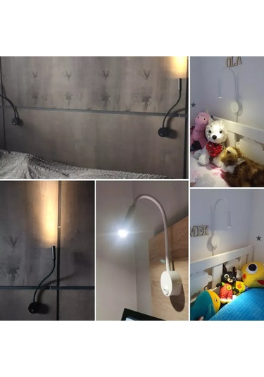 Geeksen 3w Led Duvarlık Aydınlatma - Esnek Anahtarlı Alüminyum Avize Siyah