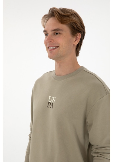 U.S. Polo Assn. Erkek Bisiklet Yaka Comfort Fit Açık Haki Basic Sweatshirt 50313760-VR183