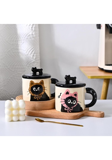 Suofeng Kedi Desenli Seramik Kupa - Kahve/bardak 370ml Dayanıklı Ev/ofis Kullanımı Kahve Severler İçin Kahve Fincanı Kahverengi
