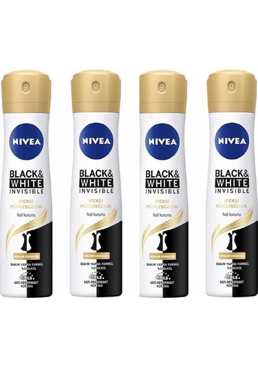 Nivea Black & White Invisible İpeksi Pürüzsüzlük Kadın Sprey Deodorant 4 x 150 ML