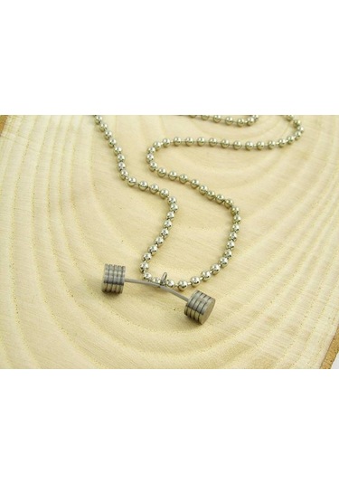 Ağırlık Halter Zincirli Erkek Çelik Kolye 3 Boyutlu Dck02 Beyaz