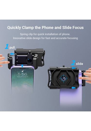 Wezone Apexel Teleskop Telefon Bağlayıcı Apl-f002x: 23-50mm Gözlük Çapı, 66-95mm Telefon Genişliği, Bluetooth Şerit, Siyah