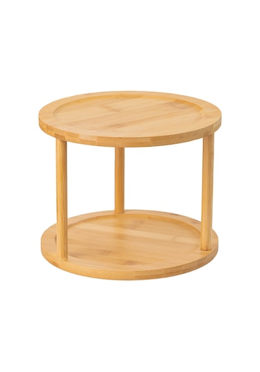 Porsima 76073 Bambu Döner Standlı Sunumluk Makyaj Organizeri Ahşap 2 Katlı Düzenleyici Baharatlık Standı