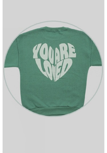 Kız Çocuk 3 İplik Şardonlu-arkası Baskılı Sweatshirt 12-16 Yaş 12396 Su Yeşili