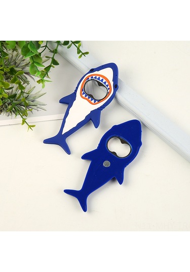 Monyee Mavi Köpekbalığı Desenli Pvc Yumuşak Jel Açıcı - Bira Ve Gazoz Şişeleri İçin Pratik Kullanım, Logo Baskısı Olan Ev Gereci Mavi