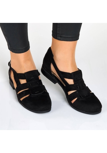 41-42-43-44 Numara 6259 Siyah Suet Büyük Numara Bayan Ayakkabı Siyah