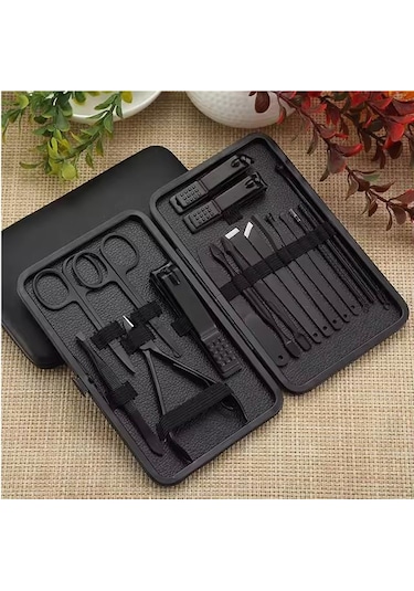 Siyah Paslanmaz Çelik 18in1 Profesyonel Manikür Tırnak Bakım Seti Diğer