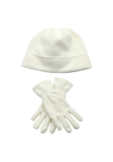 Kadın Kışlık Ekru Termal Polar Eldiven - Polar Bere 2'li Set Ekru