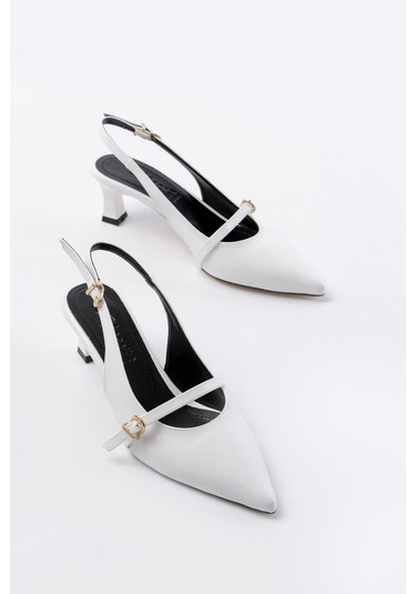 H-470 Beyaz Rugan Baret Tokalı Arkası Açık Günlük Kadın Sanda... Beyaz