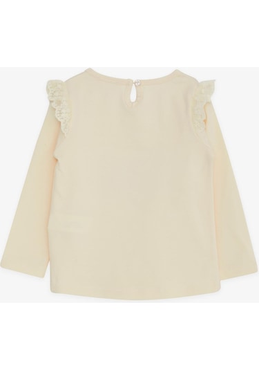 Breeze Kız Bebek Uzun Kollu Tişört Danscı Kız Baskılı Güpürlü 9 Ay-3 Yaş, Krem-krem Krem