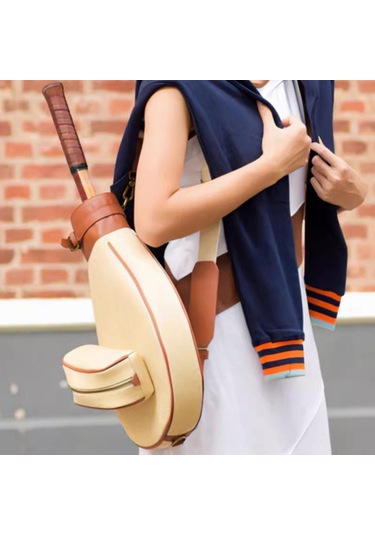 Suntek Tenis Çantası Omuz Kadın Erkek Açık Beyaz-kahverengi