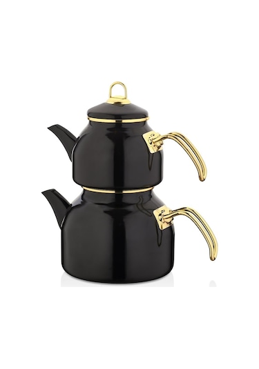 Falez Emirgan Emaye Çaydanlık Takımı Siyah