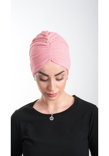 Pembe Pratik Hazır Geçmeli Tesettür Bone Fukuro Simli Büzgülü 211 Pembe