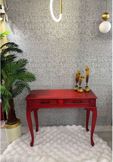 Ahşap Lükens Ayak Dresuar Kırmzı Eskitme Kırmızı