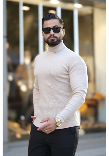 Ribac Boğazlı Balıkçı Triko Erkek Kazak 5'li Paket - Beyaz-Siyah-Gri-Bej-Bordo Çok Renkli