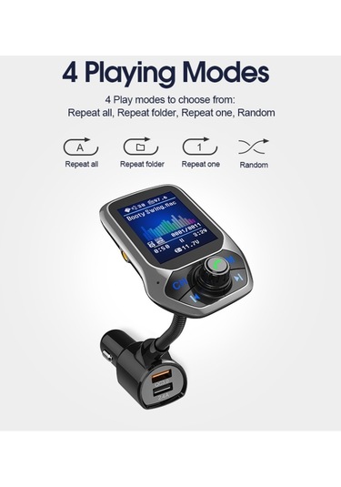 Sones T43 Araba Bluetooth Mp3 Çok Fonksiyonlu Büyük Renkli Ekran Qc3.0 Bluetooth Araç Şarjı Kayıpsız Araba Bluetooth Oynatıcı