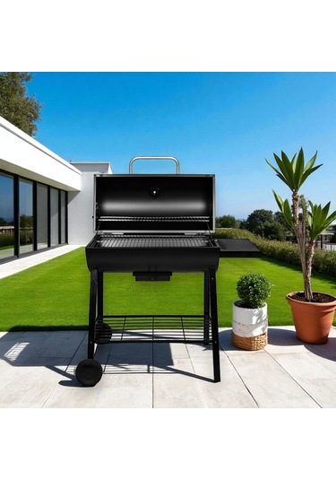 Kapaklı Varil Tip Kömürlü Mangal Paslanmaz Çelik Termometreli