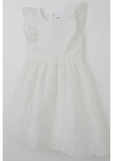 Breeze Kız Çocuk Elbise Çiçek Nakışlı Güpürlü Fırfır Detaylı Arkası Fermuarlı 7-12 Yaş, Ekru Ekru Breeze Kız Çocuk Elbise Çiçek Nakışlı Güpürlü Fırfır Detaylı Arkası Fermuarlı 7-12 Yaş, Ekru Ekru