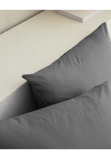 Manon %100 Pamuk Ranforce Düz 2'li Yastık Kılıfı Seti - Antrasit Gri