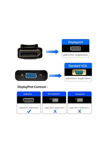 Display Port to VGA Çevirici Adaptör