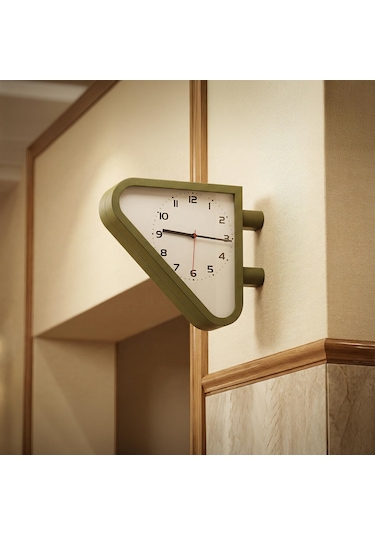 Fibrika Store Retro Modern Üçgen Duvar Saati - Mat Antrasit Tasarım Saat - Yeşil