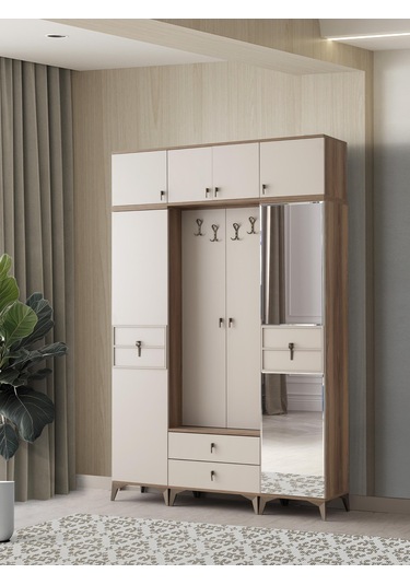 Ay Işığı Asklıklı Çekmeceli Ayakkabılık Portmanto 160x40x204cm Ceviz