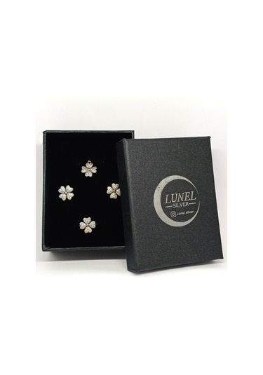 Taşlı Yonca Gümüş Takı Seti - Kolye Ucu, Küpe Ve Yüzük - Şık Ve Zarif Tasarım Gümüş