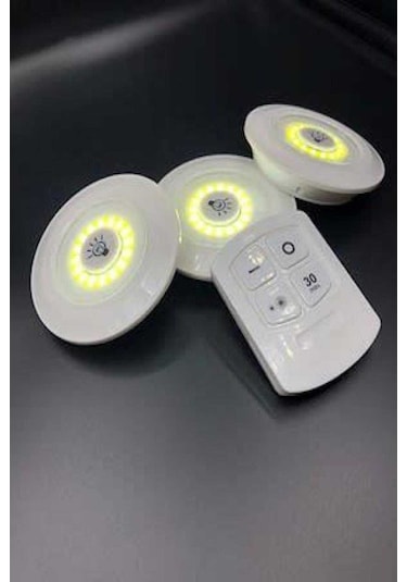 3Lü Uzaktan Kumandalı Yapışkanlı Kablosuz Led Spot  Lambalar