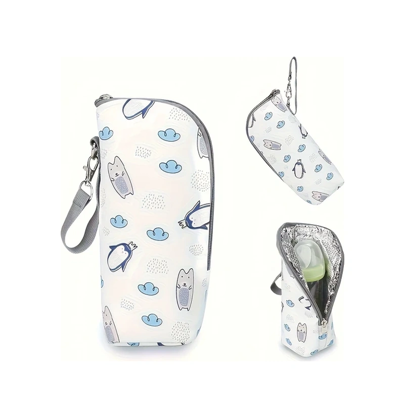 Elmpaly Yavru Kedi Desenli Termal Şişe Çantası Seyahat İçin Taşınabilir Isı Koruma