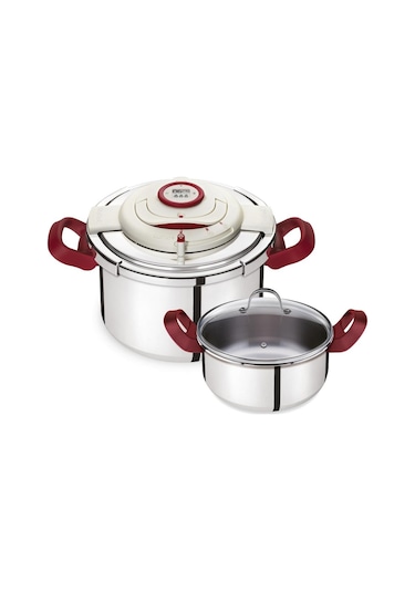 Tefal P4442066 Clipso+ Precision 4.5+6 Litre Düdüklü Tencere Seti Gri - Kırmızı